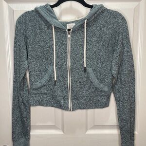 Urban Outfitters Blue Textured Zip-Up Hoodie